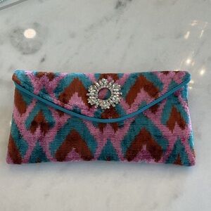 Chic Pink and Brown Clutch with Crystal Detail